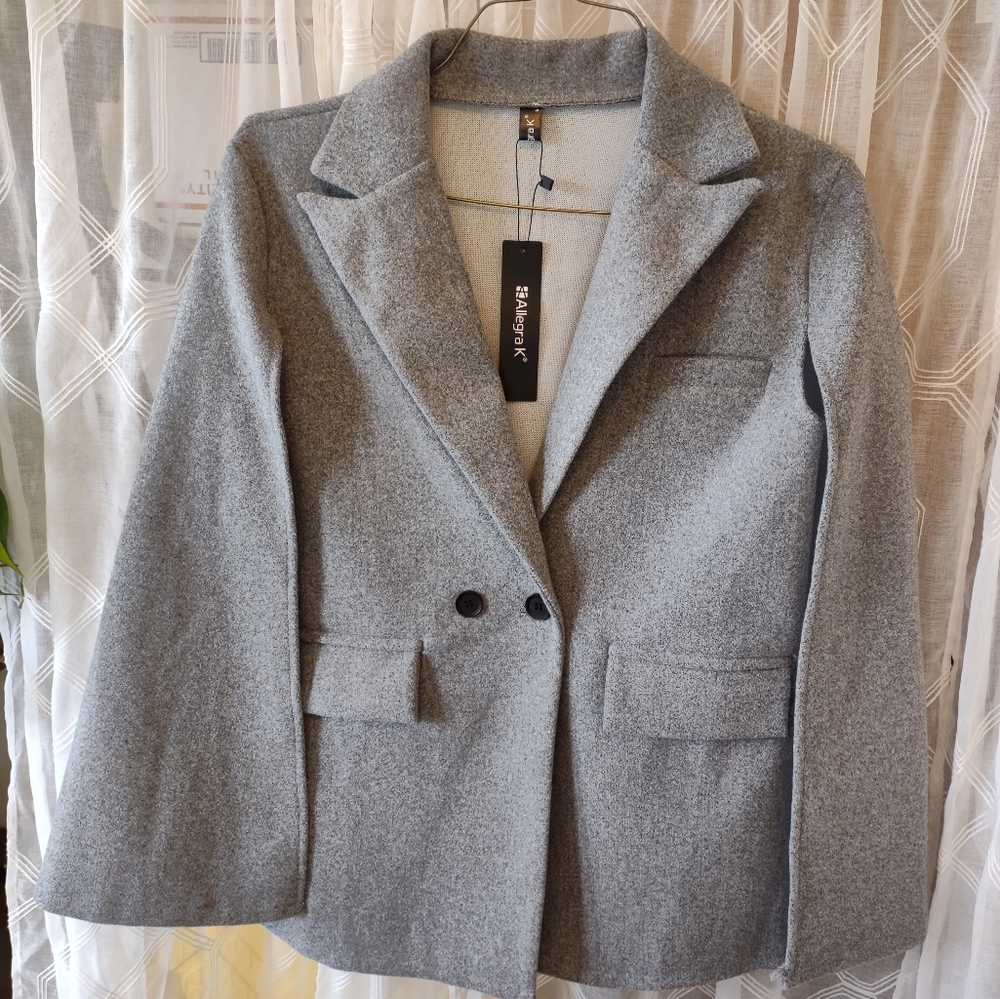 Allegra K Women's Gray Double-Button Cape Blazer